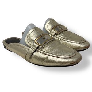 Tory Burch Women’s GEORGIA BACKLESS LOAFER Gold Metallic Leather Size 10